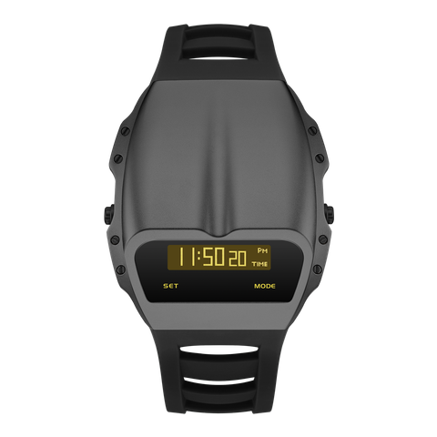 Benlydesign ｜ Gladiator角鬥士系列 X7000GA-Y ｜鐵灰色黃字款 矽膠錶帶 多功能電子錶正面