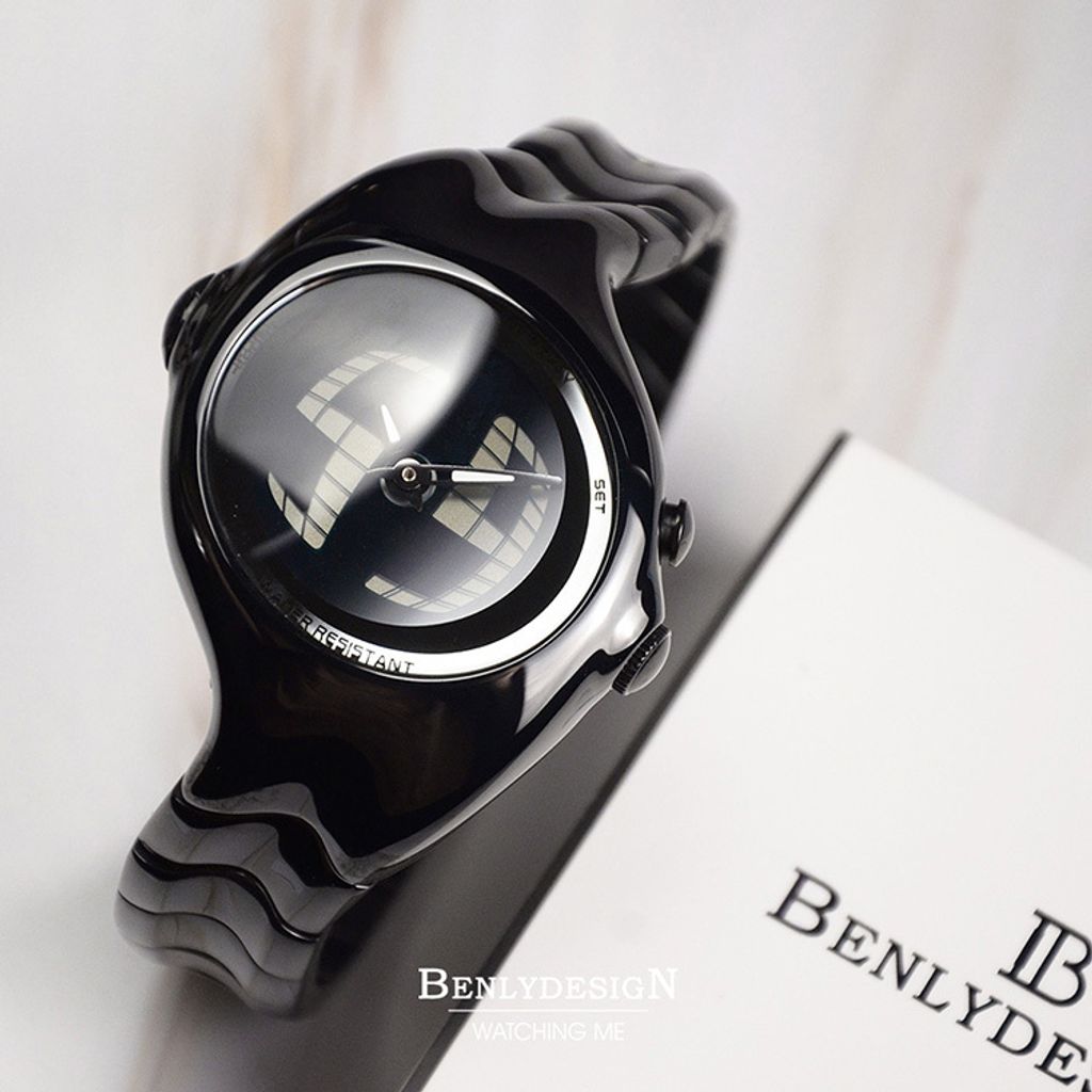 Benlydesign｜GL570型 GL570-Black｜黑色款 指針+電子螢幕顯示 多種跳動模式 不鏽鋼錶帶俯視