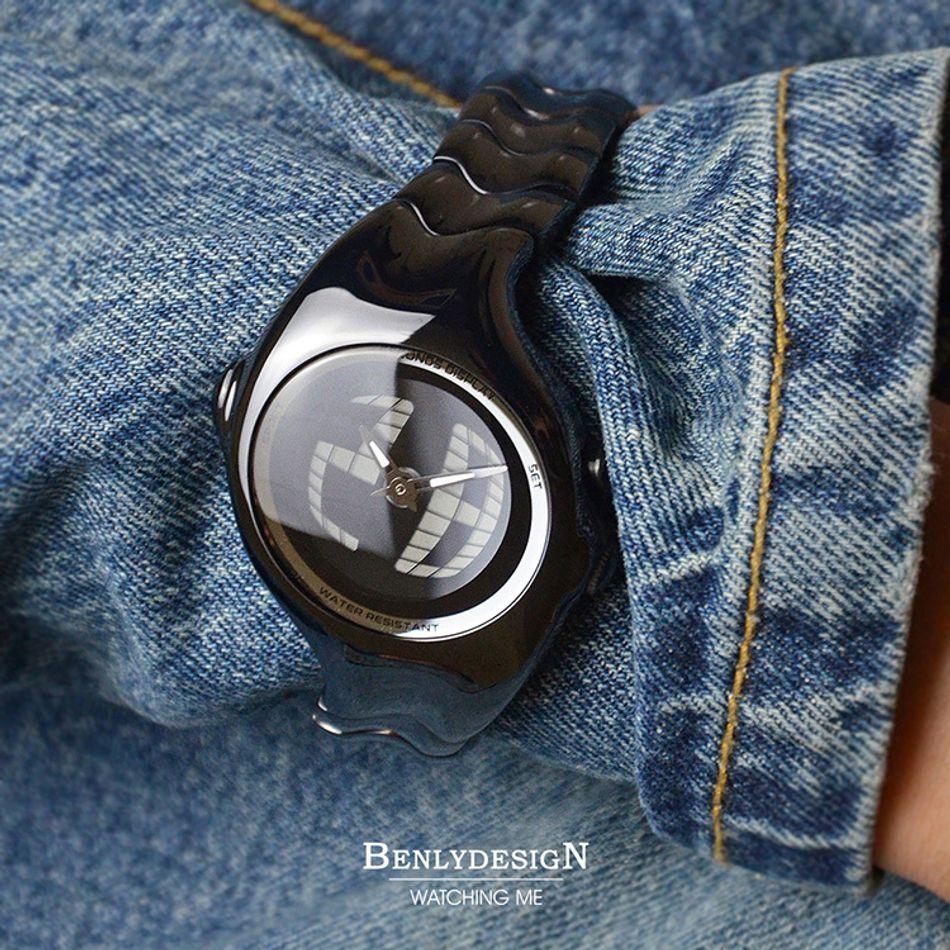 Benlydesign｜GL570型 GL570-Black｜黑色款 指針+電子螢幕顯示 多種跳動模式 不鏽鋼錶帶實戴細節
