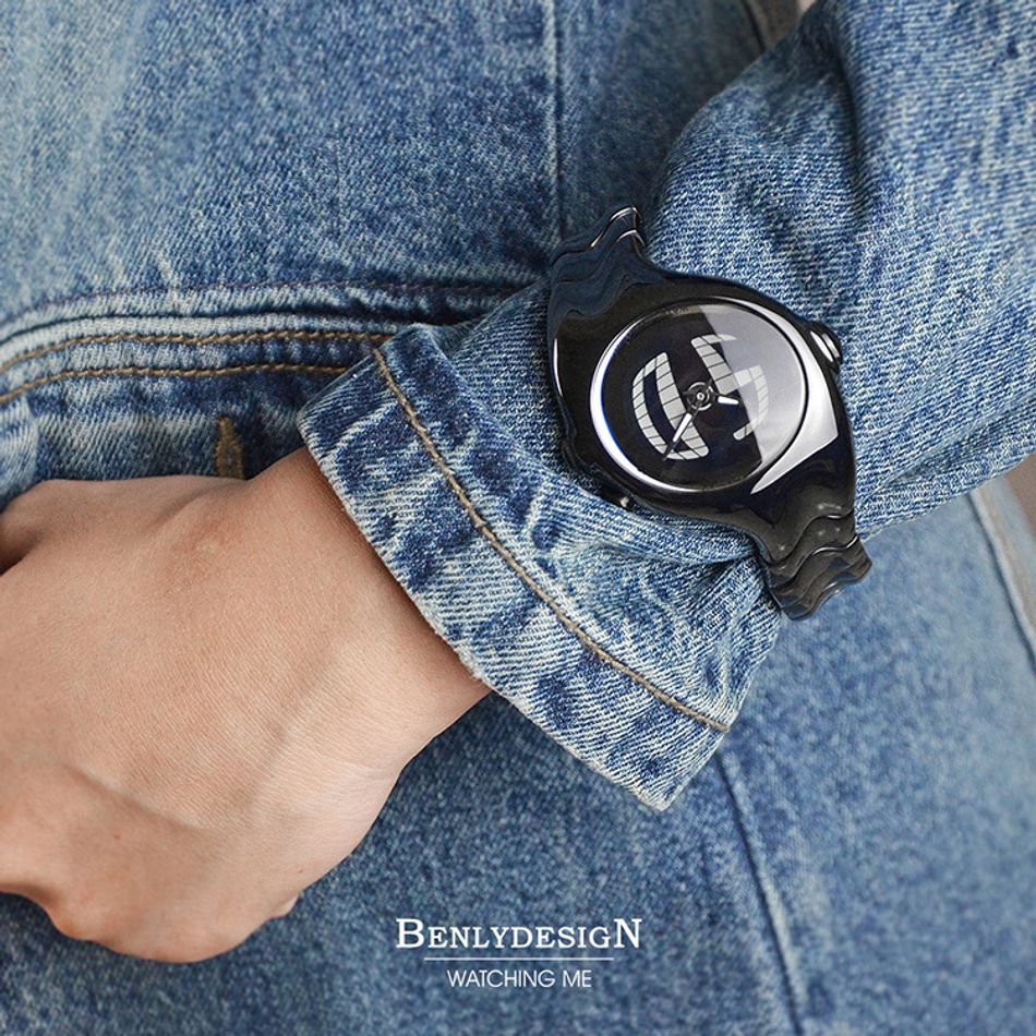 Benlydesign｜GL570型 GL570-Black｜黑色款 指針+電子螢幕顯示 多種跳動模式 不鏽鋼錶帶配戴參考