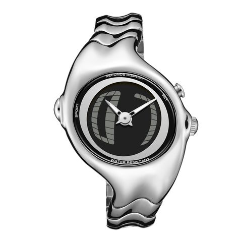 Benlydesign｜GL570型 GL570S-S｜銀色款 指針+電子螢幕顯示 多種跳動模式 不鏽鋼錶帶正面