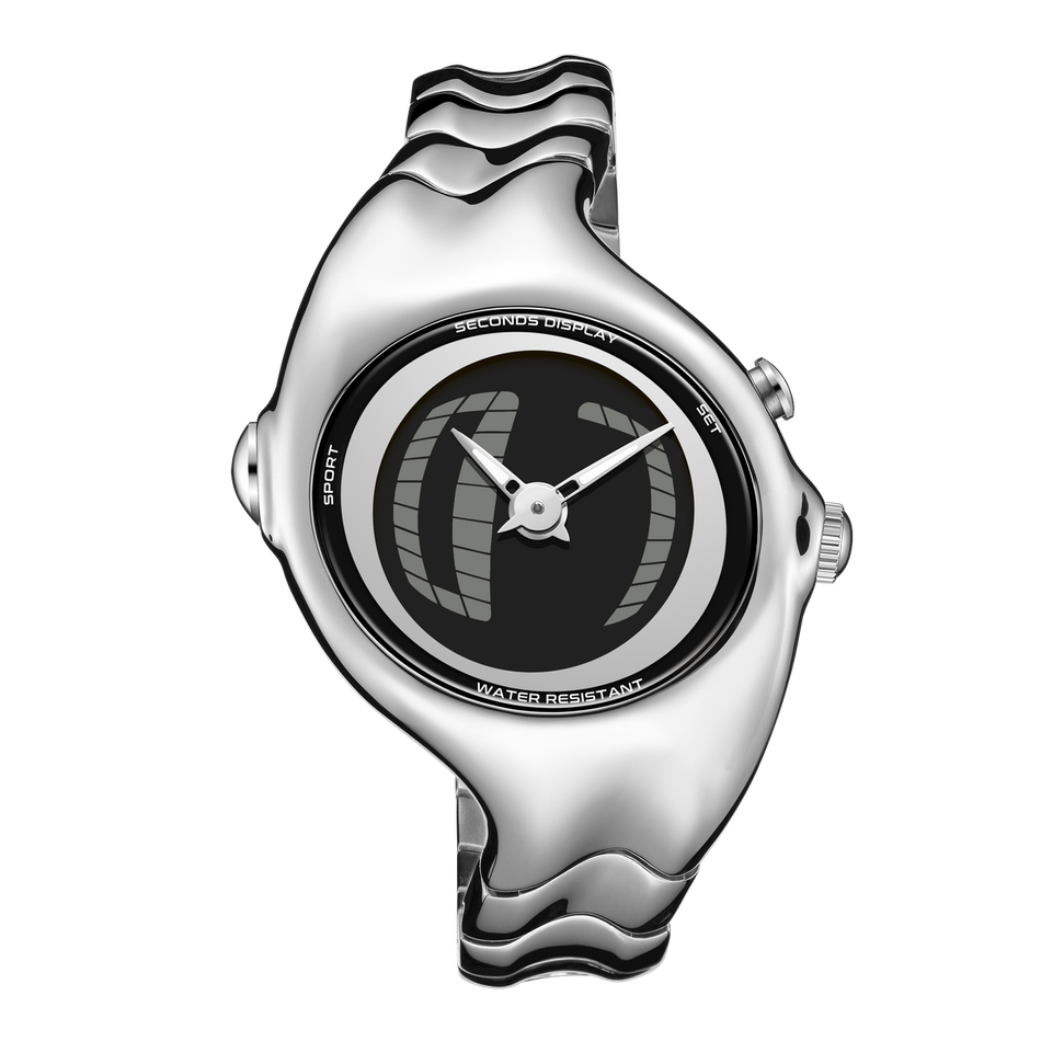 Benlydesign｜GL570型 GL570S-S｜銀色款 指針+電子螢幕顯示 多種跳動模式 不鏽鋼錶帶正面