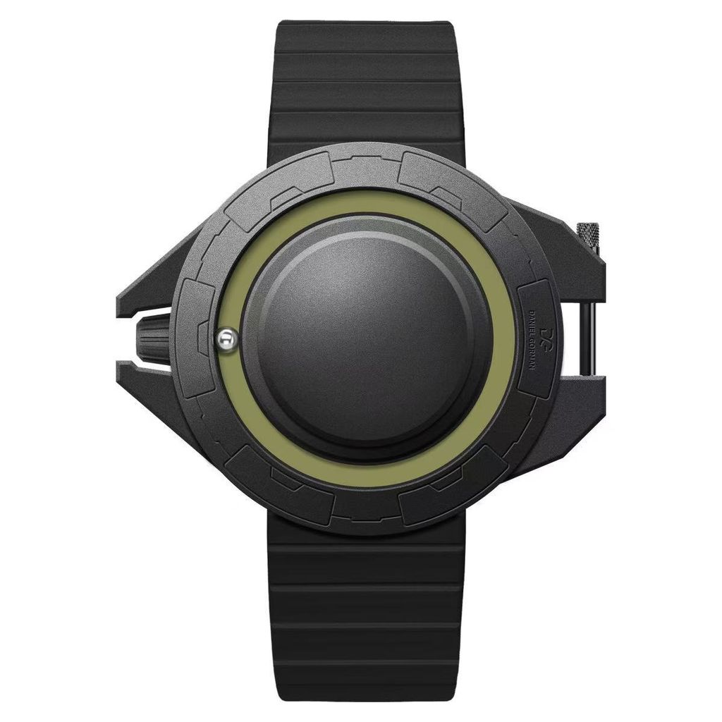 DANIEL GORMAN ｜DG0133KG｜黑+綠 磁吸指針 滑蓋宇宙太空船造型 矽膠錶帶正面