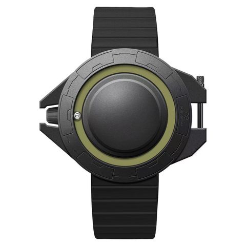 DANIEL GORMAN ｜DG0133KG｜黑+綠 磁吸指針 滑蓋宇宙太空船造型 矽膠錶帶正面
