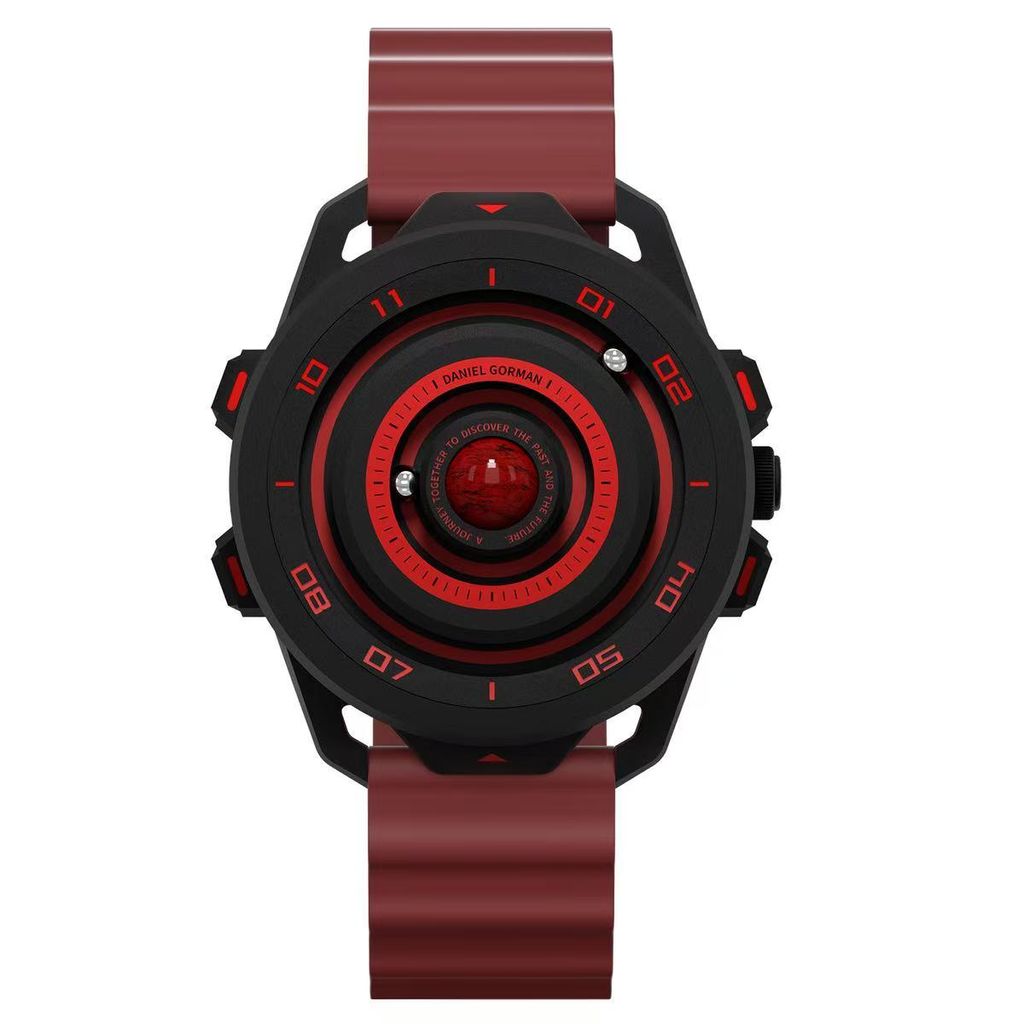 DANIEL GORMAN ｜萬有引力系列 DG0525KR｜火星款 磁吸指針 黑色框 紅色矽膠錶帶正面