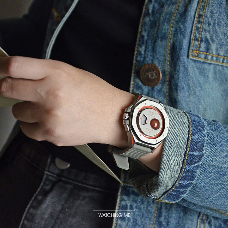 DANIEL GORMAN ｜萬有引力系列 DG0132KM ｜火星款 灰橘框 灰色矽膠錶帶實戴展示