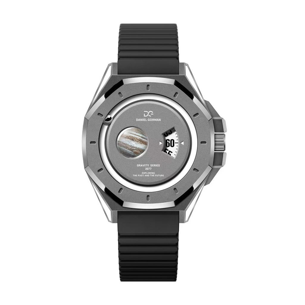 DANIEL GORMAN ｜萬有引力系列 DG0132QW ｜木星款 灰框 黑色矽膠錶帶正面