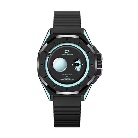 DANIEL GORMAN ｜萬有引力系列 DG0132KU ｜天王星款 水藍色+黑色框 黑色矽膠錶帶正面