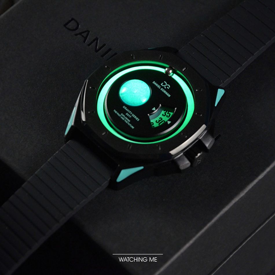 DANIEL GORMAN ｜萬有引力系列 DG0132KU ｜天王星款 水藍色+黑色框 黑色矽膠錶帶夜光效果