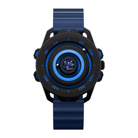 DANIEL GORMAN ｜萬有引力系列 DG0525KU ｜地球款 磁吸指針 黑色框 深藍色矽膠錶帶正面