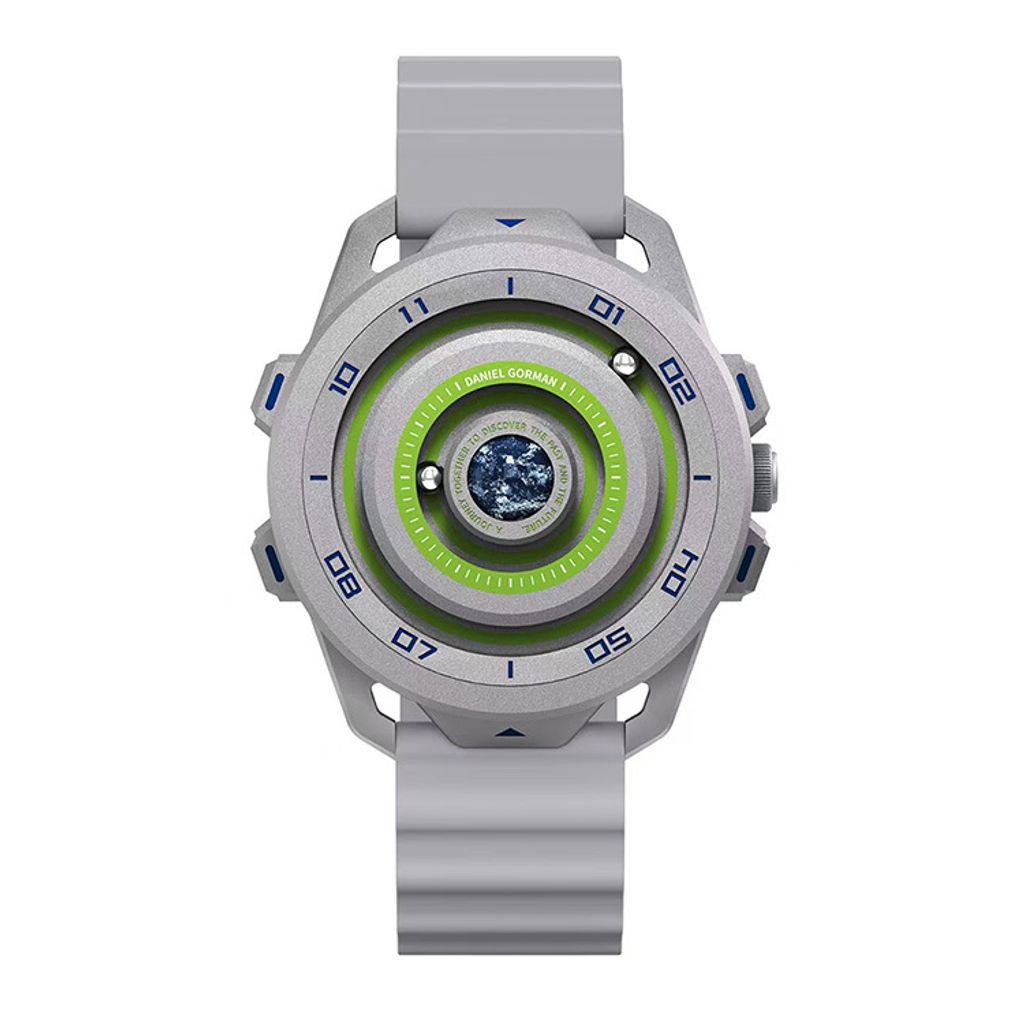 DANIEL GORMAN ｜萬有引力系列 DG0525KS ｜地球款 灰銀框 灰色矽膠錶帶正面