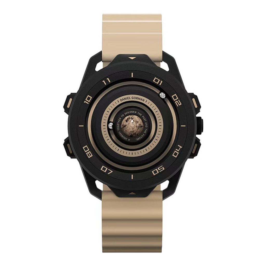DANIEL GORMAN ｜萬有引力系列 DG0525KB ｜土星款 磁吸指針 黑色框 卡其色矽膠錶帶正面