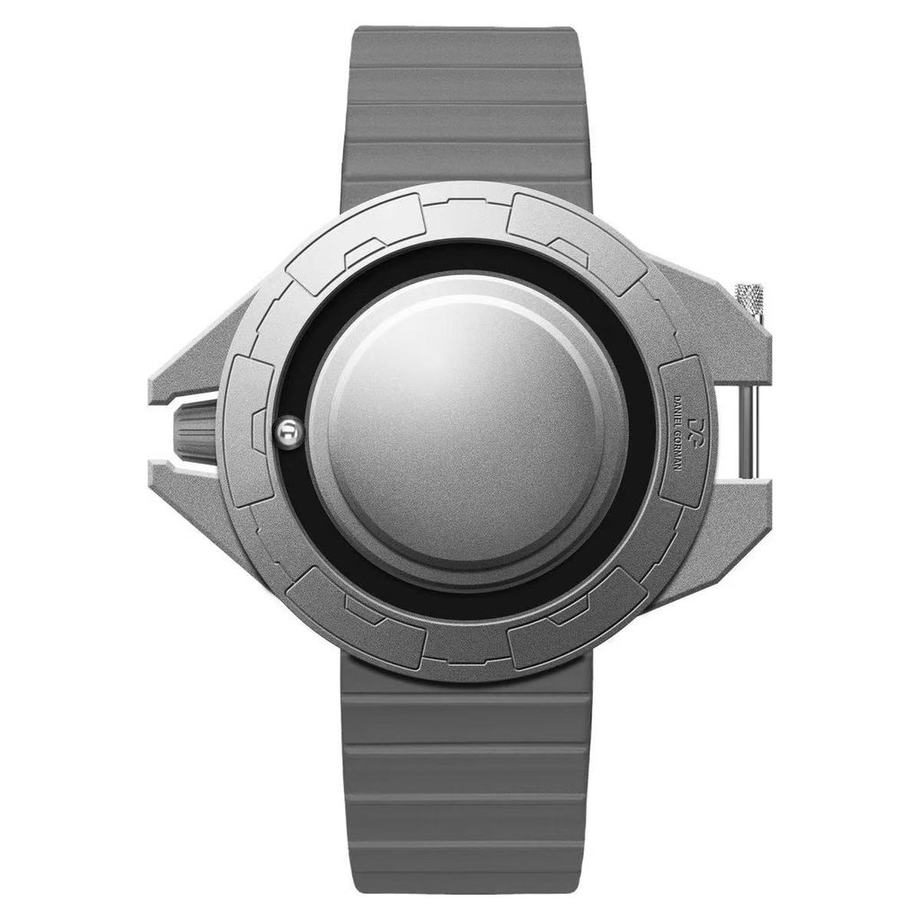 DANIEL GORMAN ｜DG0133SK｜灰+黑 磁吸指針 滑蓋宇宙太空船造型 矽膠錶帶正面