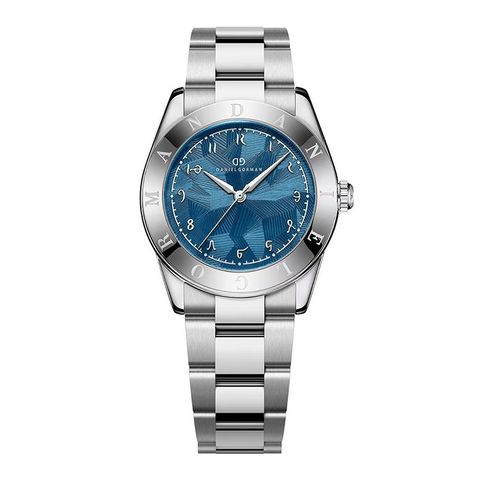 DANIEL GORMAN ｜多巴胺系列 DG9036SU｜銀框藍面 不規則紋路 銀色不鏽鋼錶帶正面