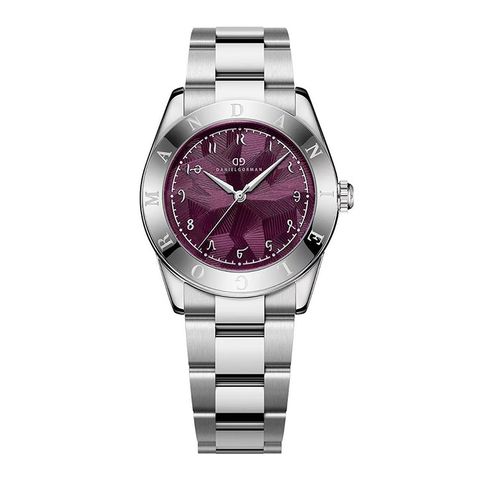 DANIEL GORMAN ｜多巴胺系列 DG9036SR｜銀框紫紅色面 不規則紋路 銀色不鏽鋼錶帶
