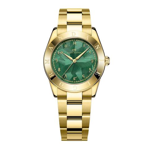 DANIEL GORMAN ｜多巴胺系列 DG9036YG｜金框綠面 不規則紋路 金色不鏽鋼錶帶正面