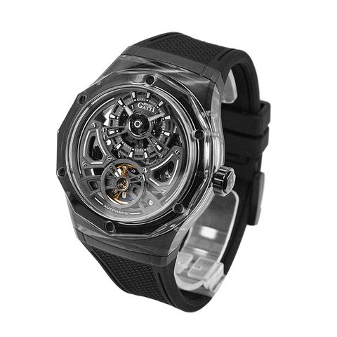BONEST GATTI 布加迪 | 馳風競速系列 BG5807-A1 | 黑色 黑框 鏤空酒桶造型 氟橡膠錶帶 自動上鍊機械腕錶 45mm側面
