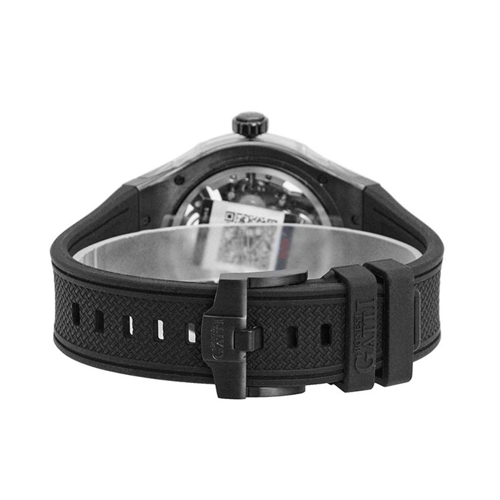 BONEST GATTI 布加迪 | 馳風競速系列 BG5807-A1 | 黑色 黑框 鏤空酒桶造型 氟橡膠錶帶 自動上鍊機械腕錶 45mm背面