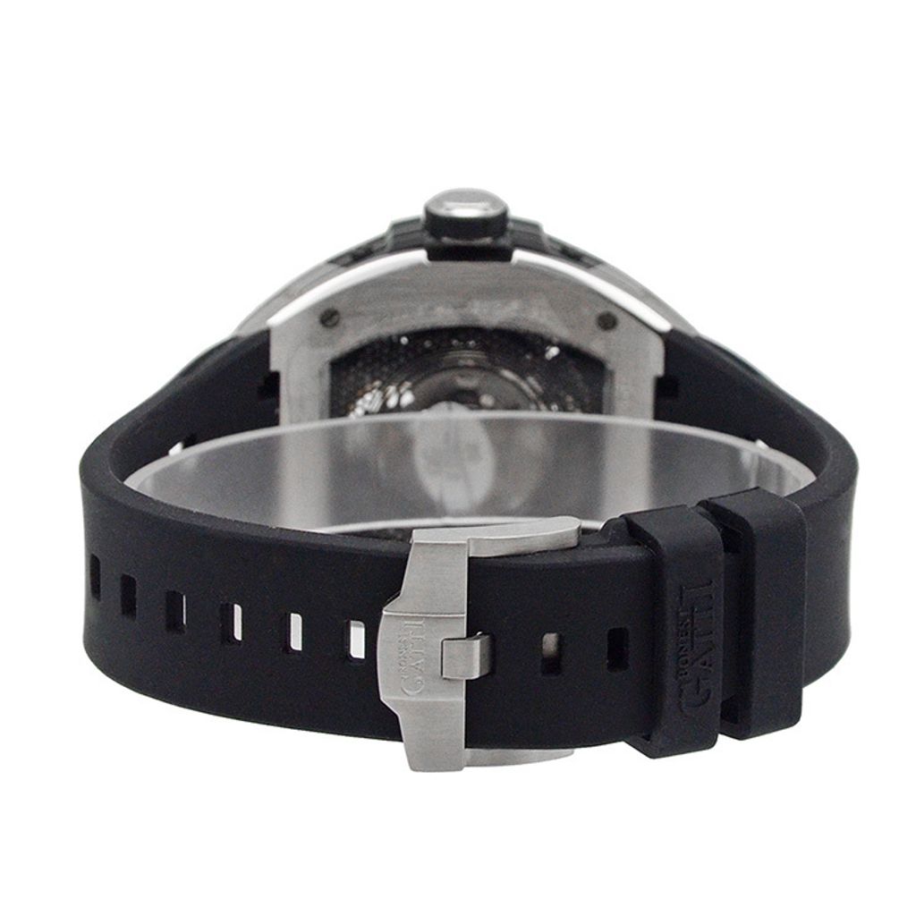 BONEST GATTI 布加迪 | 王者裝置系列 BG9970-A2 | 黑色 銀框 巴黎鐵塔造型面盤 氟橡膠錶帶 自動上鍊機械腕錶 45mm背面