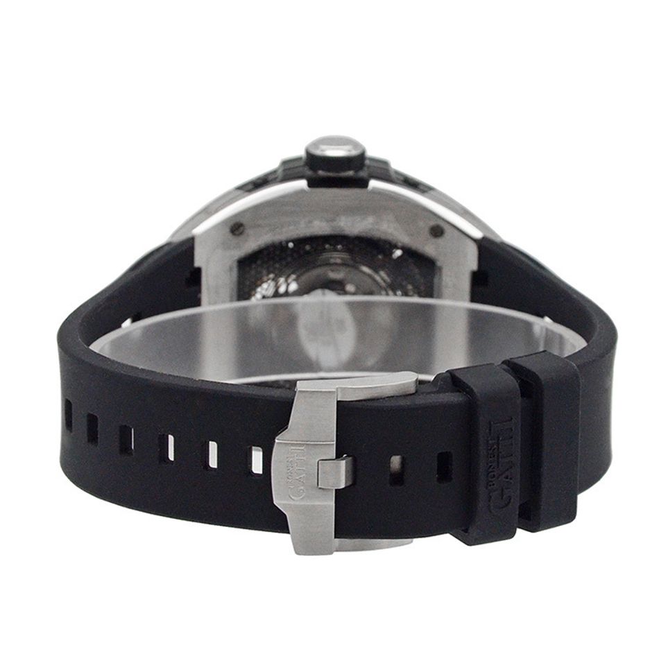 BONEST GATTI 布加迪 | 王者裝置系列 BG9970-A2 | 黑色 銀框 巴黎鐵塔造型面盤 氟橡膠錶帶 自動上鍊機械腕錶 45mm背面