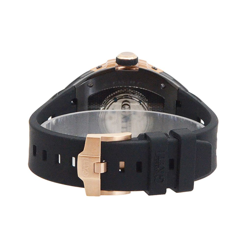 BONEST GATTI 布加迪 | 無畏時速系列 BG5701-A2 | 黑色 銀框 鏤空酒桶造型 氟橡膠錶帶 自動上鍊機械腕錶 45mm背面