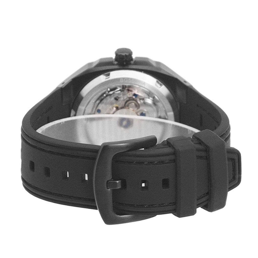 布加迪 | 宇宙系列 BG5801-A2 | 黑色黑框 皮革+橡膠錶帶 自動上鍊機械腕錶 42mm背面