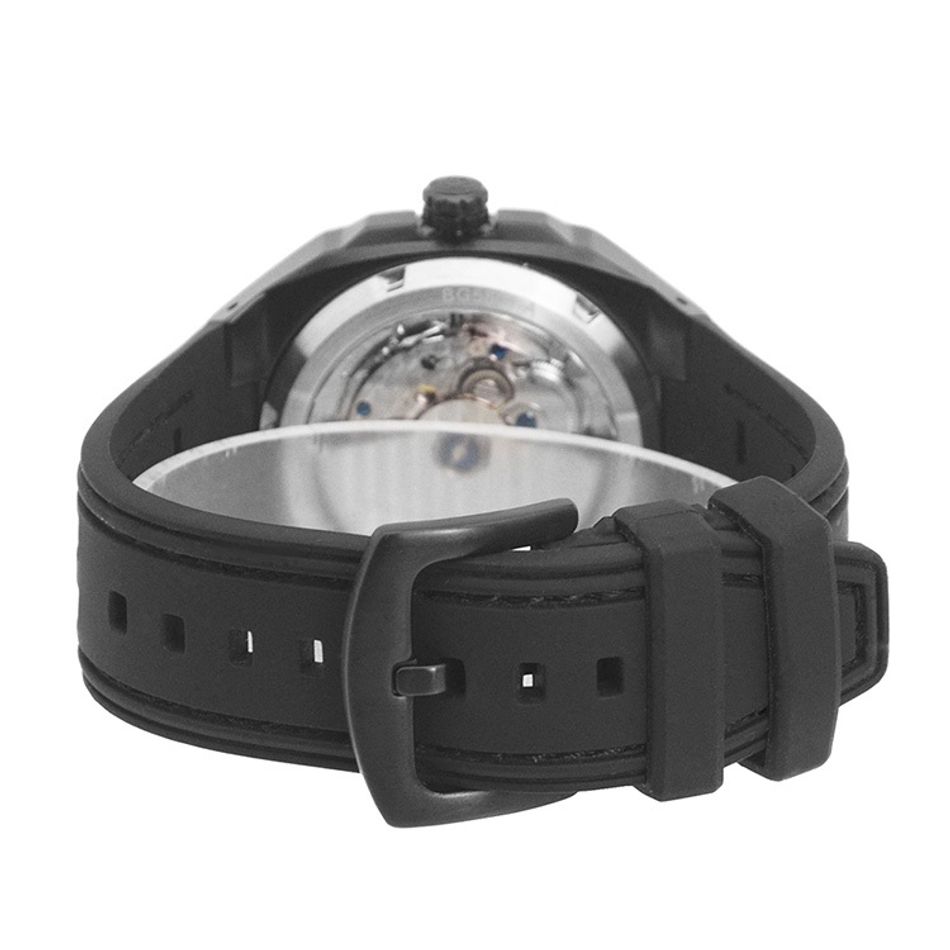 布加迪 | 宇宙系列 BG5801-A2 | 黑色黑框 皮革+橡膠錶帶 自動上鍊機械腕錶 42mm背面