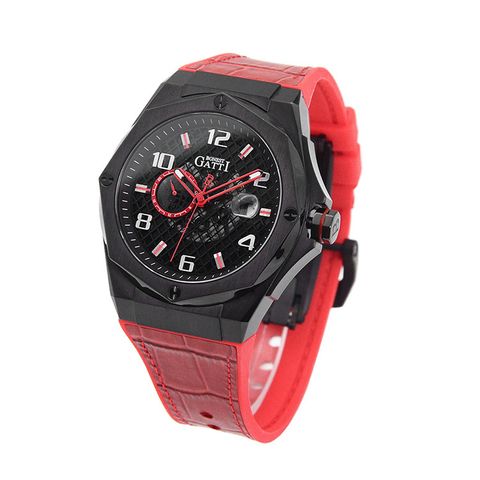 BONEST GATTI 布加迪 | 宇宙系列 BG8701-B3 | 紅色 黑框  皮革+橡膠錶帶 自動上鍊機械腕錶 45mm側面
