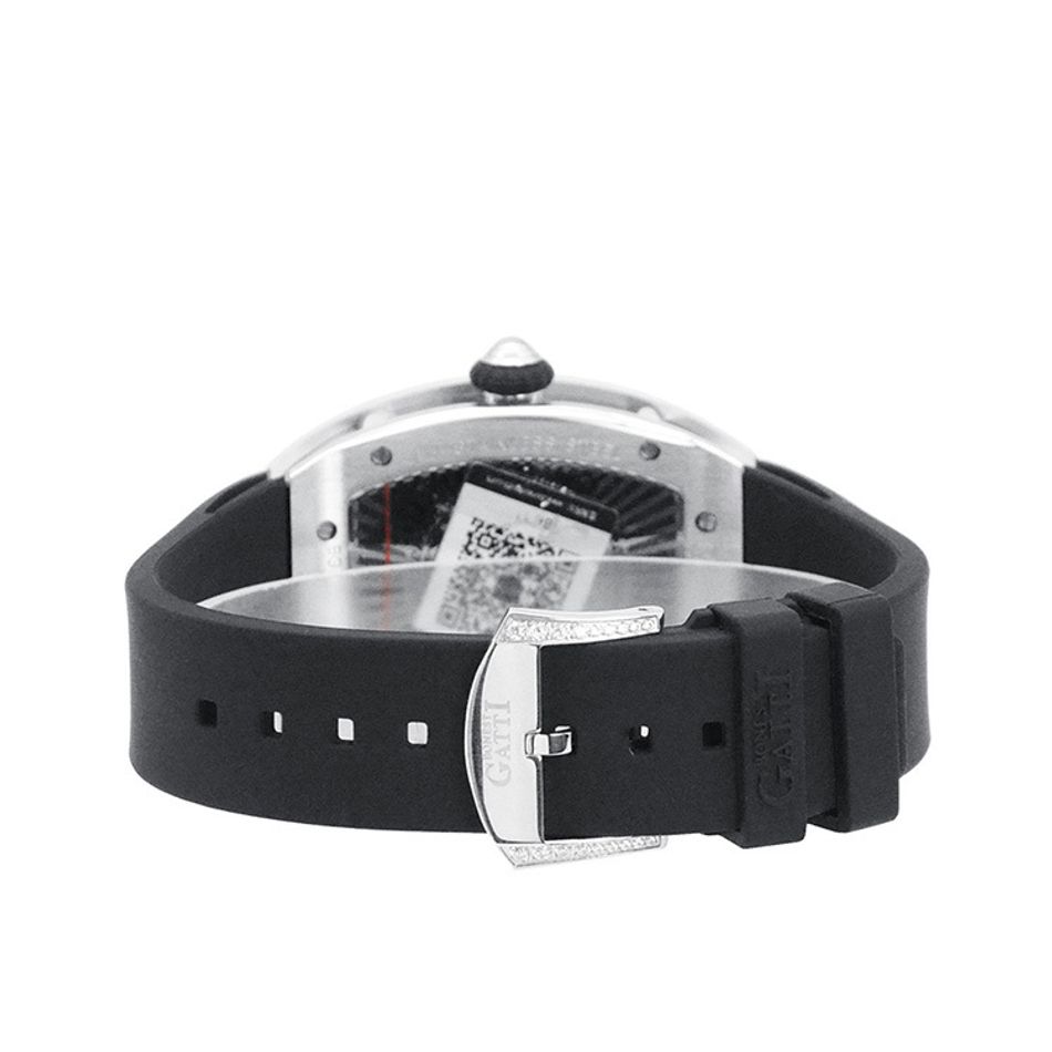 BONEST GATTI 布加迪 | 偉大傳奇系列 BG9910-A2 | 鳳凰晶鑽銀框款 鏤空酒桶造型 氟橡膠錶帶 自動上鍊機械腕錶 35mm背面