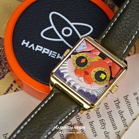 HappieWatch｜設計師品牌 小怪獸腕錶 CG36SPTZ｜立體愛麗絲兔 方形金框 皮帶/矽膠手錶套組 36mm 側面