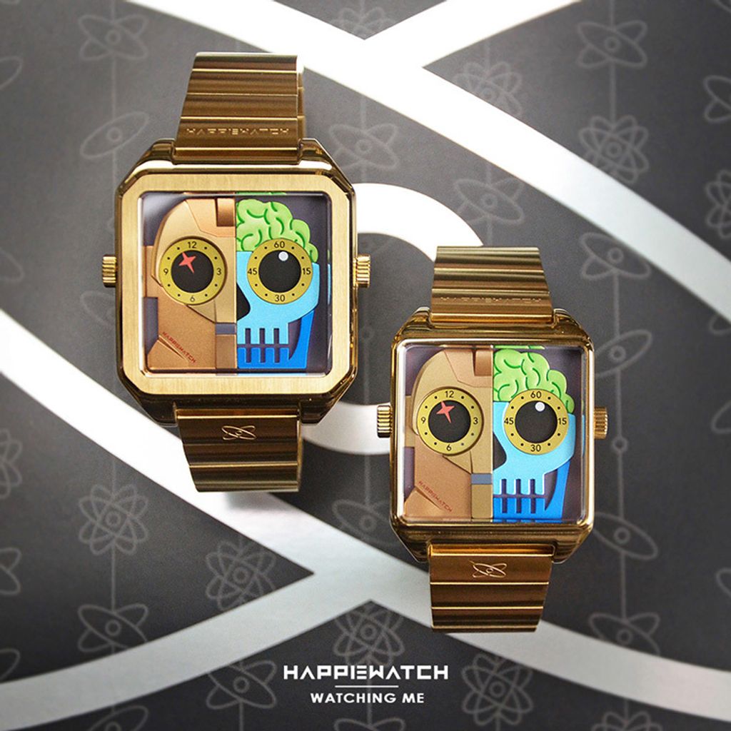 Copy - HappieWatch ｜設計師品牌 小怪獸腕錶 HN104F2JXM02ZH｜立體機械體 方形金框 鋼帶/矽膠手錶套組 36mm展示圖