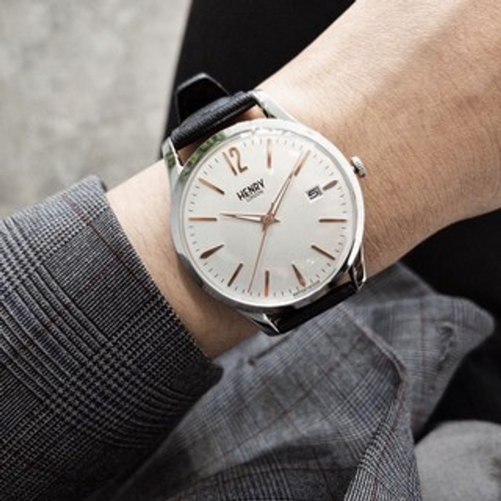 HENRY LONDON | HL39-S-0005 | 經典文青風 白面白鋼殼黑色真皮腕錶實戴展示