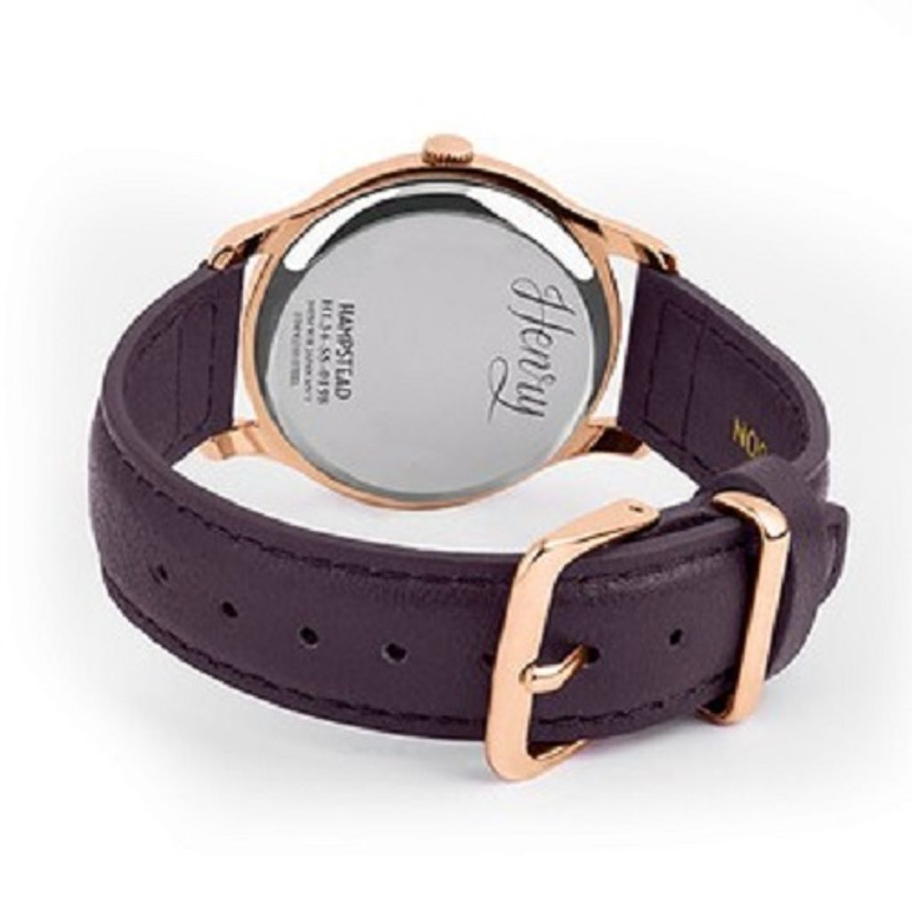 HENRY LONDON | HL34-SS-0198 | 奢華水鑽莓 紫色面真皮革錶背面