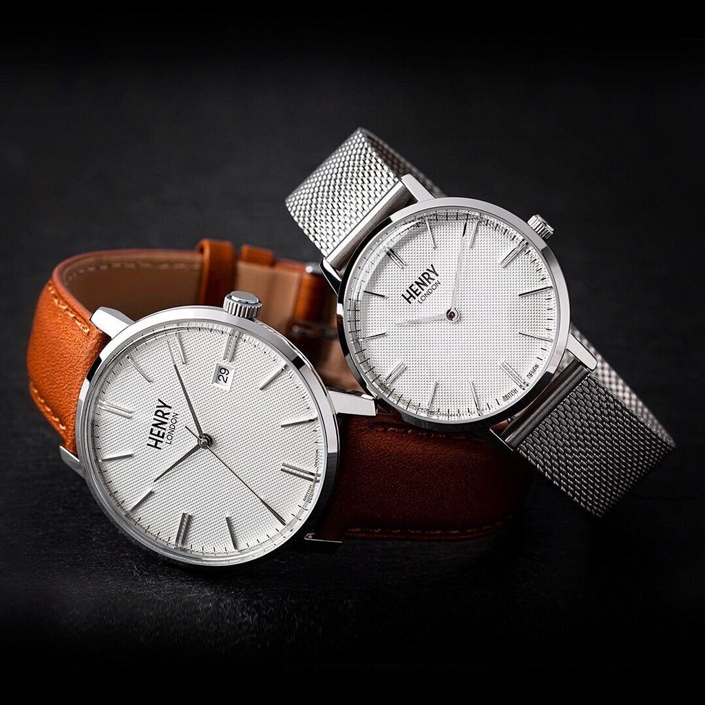 HENRY LONDON | HL40-M-0373 | 米白紋路面銀框銀色米蘭帶腕錶系列圖