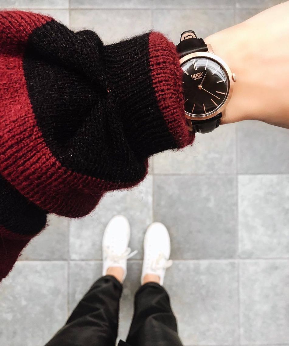 HENRY LONDON | HL34-S-0218 | 黑面 玫瑰金色刻度 皮革腕錶實戴參考