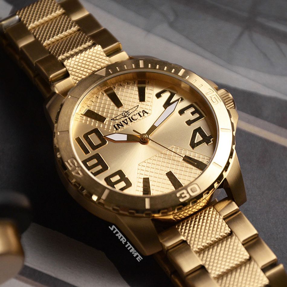 INVICTA ｜Speedway 46306｜金色面 不鏽鋼錶帶 石英錶錶面細節