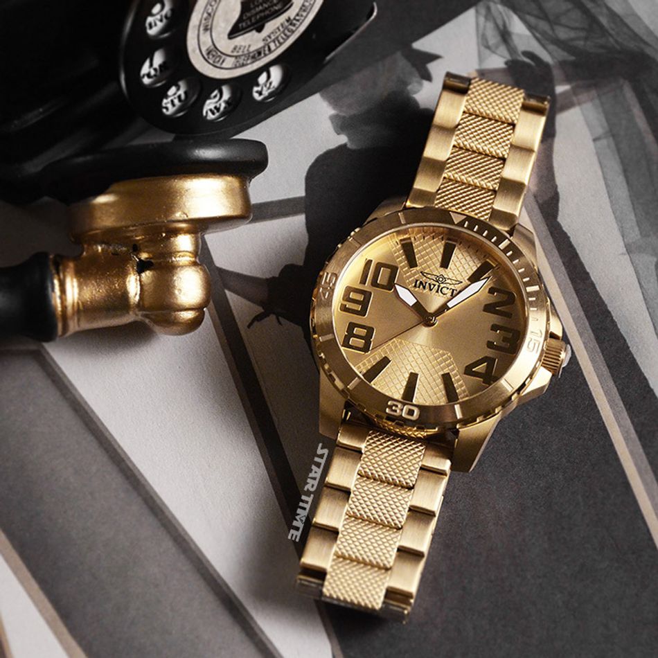 INVICTA ｜Speedway 46306｜金色面 不鏽鋼錶帶 石英錶正面展示