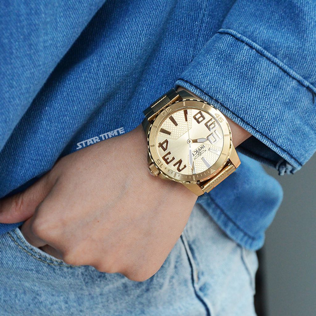 INVICTA ｜Speedway 46306｜金色面 不鏽鋼錶帶 石英錶配戴參考