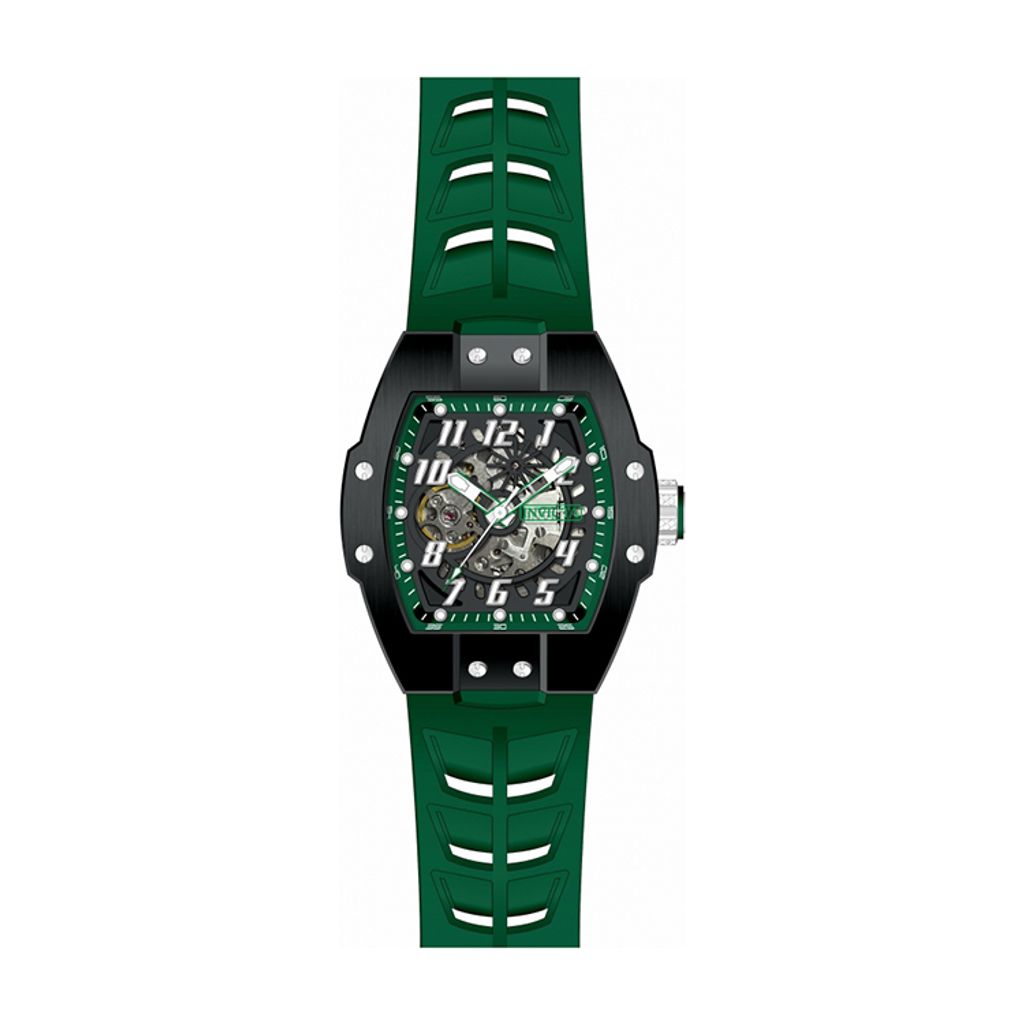 INVICTA ｜S1 Rally Store Exclusive 44890｜黑面 軍綠色矽膠錶帶 酒桶造型 自動上鍊機械錶正面