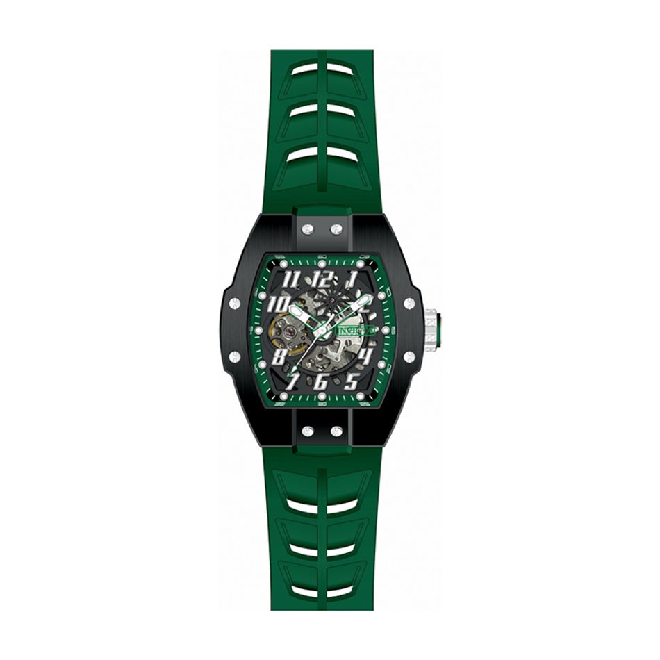 INVICTA ｜S1 Rally Store Exclusive 44890｜黑面 軍綠色矽膠錶帶 酒桶造型 自動上鍊機械錶正面