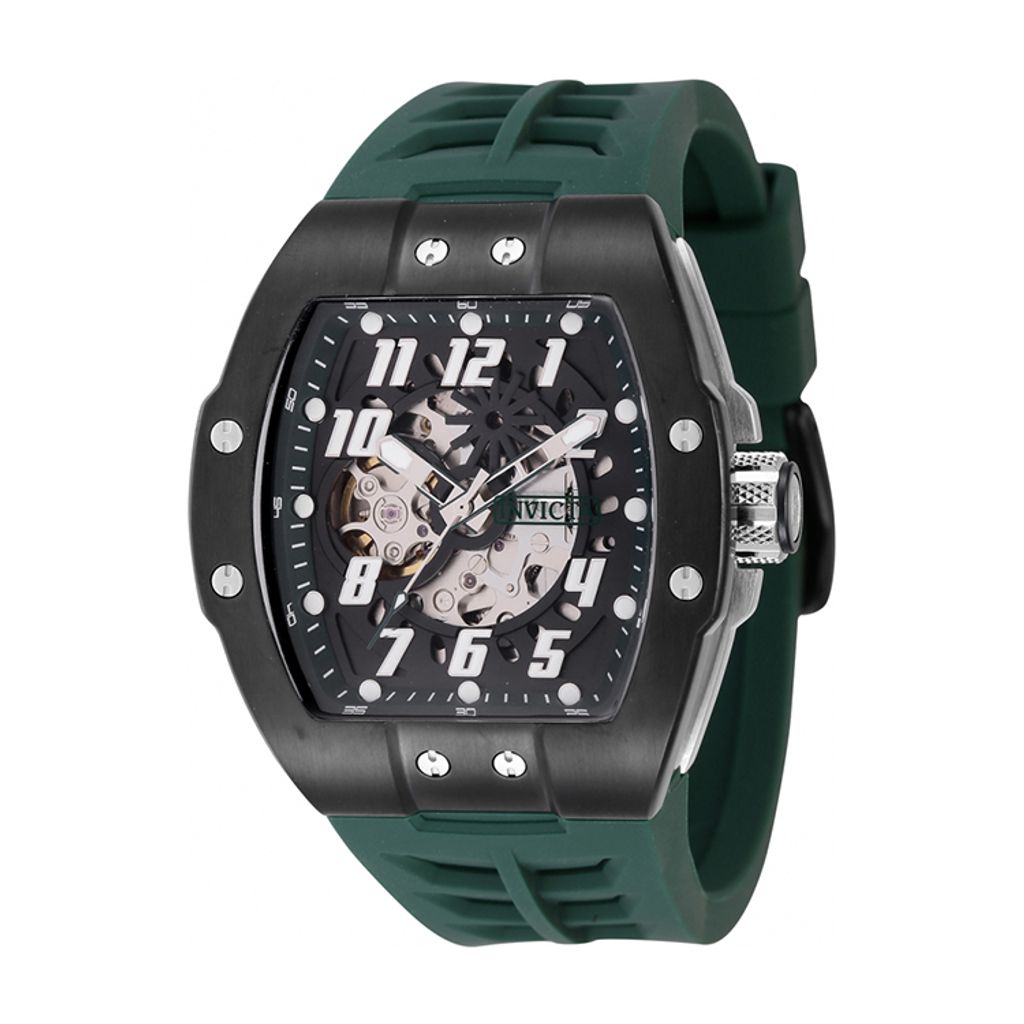 INVICTA ｜S1 Rally Store Exclusive 44890｜黑面 軍綠色矽膠錶帶 酒桶造型 自動上鍊機械錶側面