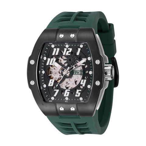 INVICTA ｜S1 Rally Store Exclusive 44890｜黑面 軍綠色矽膠錶帶 酒桶造型 自動上鍊機械錶側面