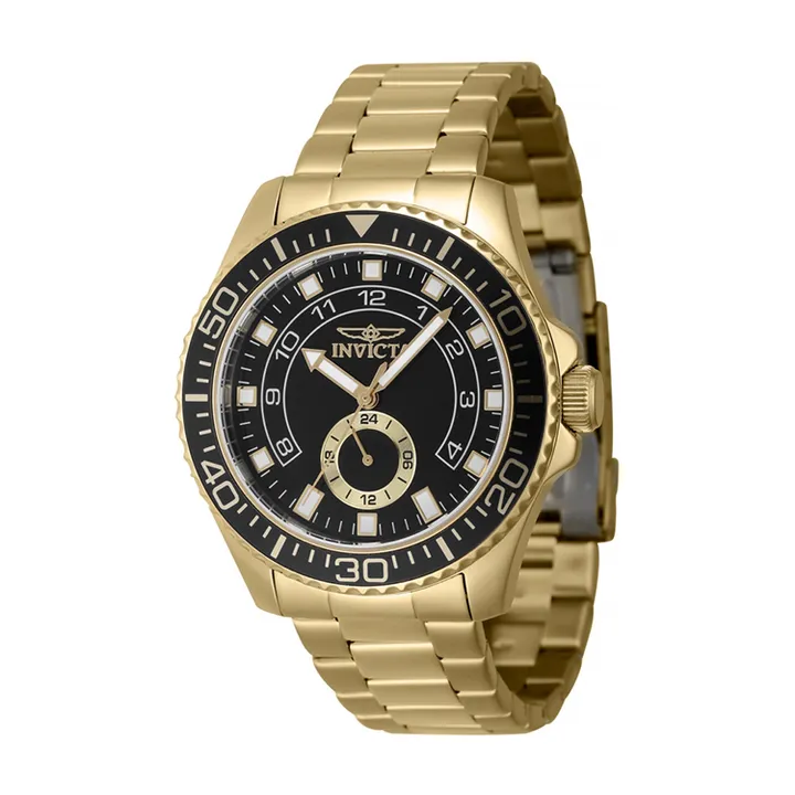 INVICTA ｜Pro Diver 47131｜黑面金框 金色不鏽鋼錶帶 小秒盤 石英錶側面