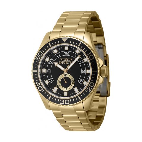 INVICTA ｜Pro Diver 47131｜黑面金框 金色不鏽鋼錶帶 小秒盤 石英錶側面
