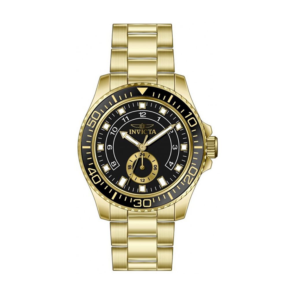 INVICTA ｜Pro Diver 47131｜黑面金框 金色不鏽鋼錶帶 小秒盤 石英錶正面