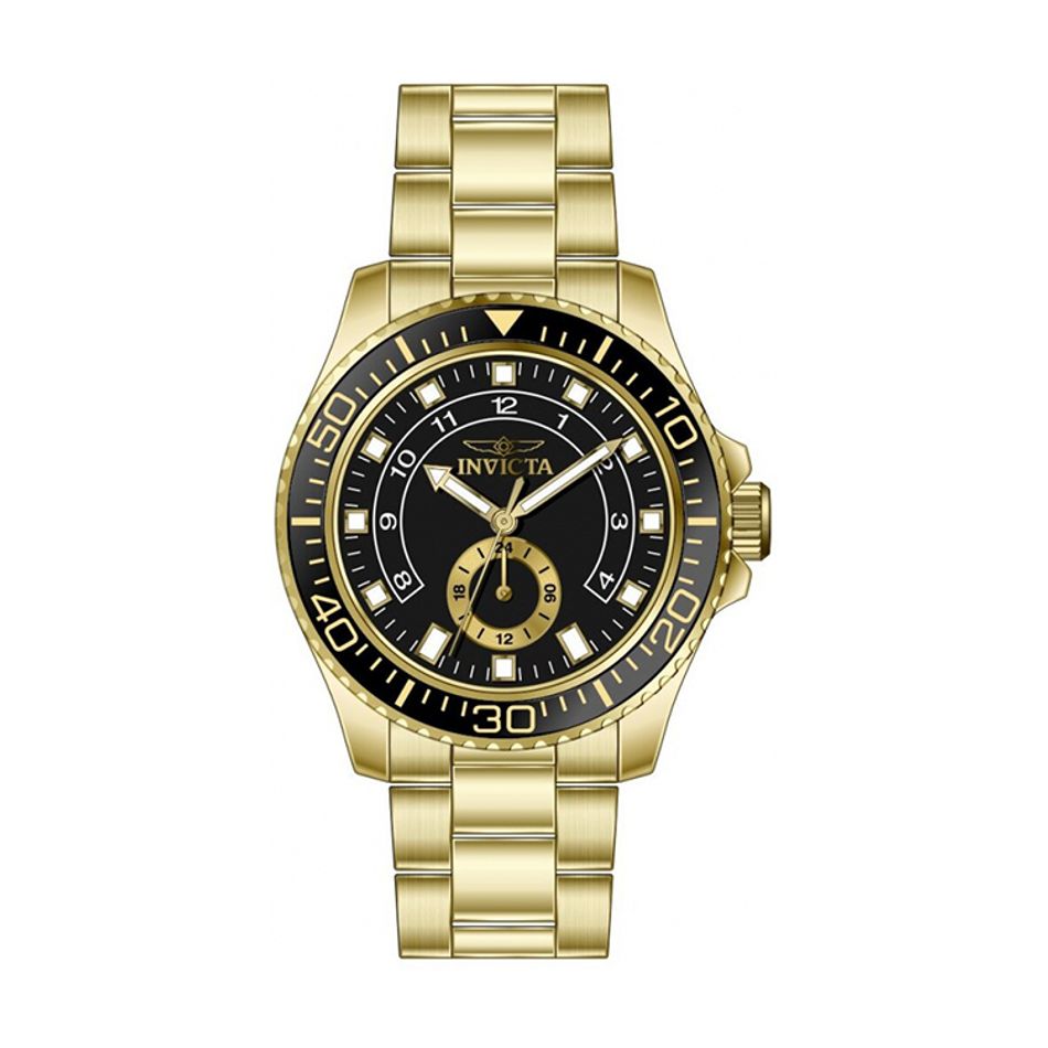 INVICTA ｜Pro Diver 47131｜黑面金框 金色不鏽鋼錶帶 小秒盤 石英錶正面