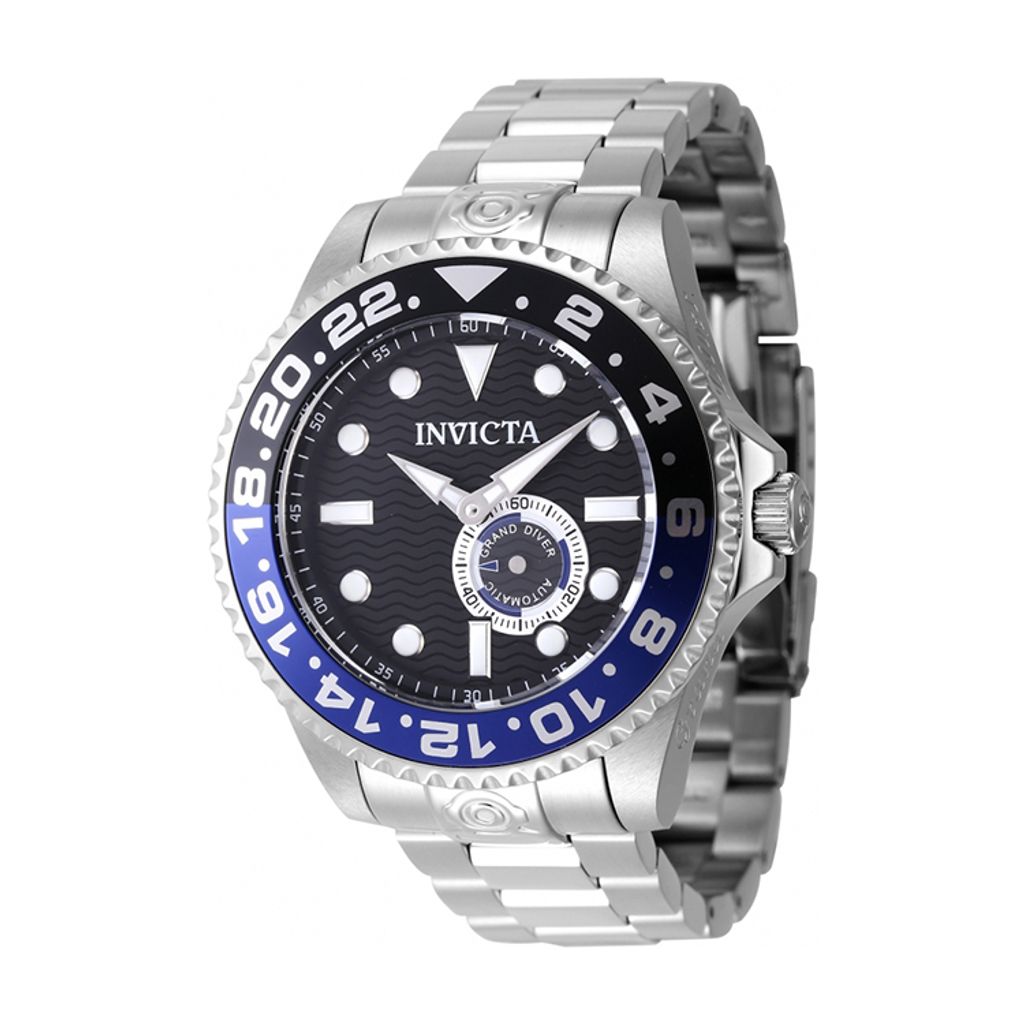 INVICTA ｜Pro Diver 47295｜黑面藍黑框 銀色不鏽鋼錶帶 小秒盤 自動上鍊機械錶側面