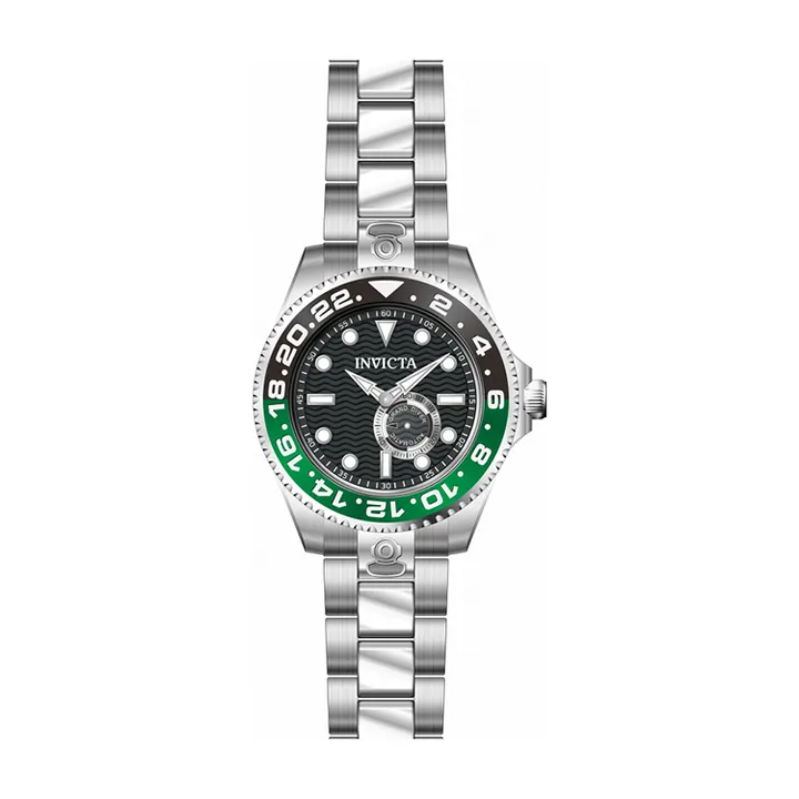 INVICTA ｜Pro Diver 47296｜黑面綠黑框 銀色不鏽鋼錶帶 小秒盤 自動上鍊機械錶正面