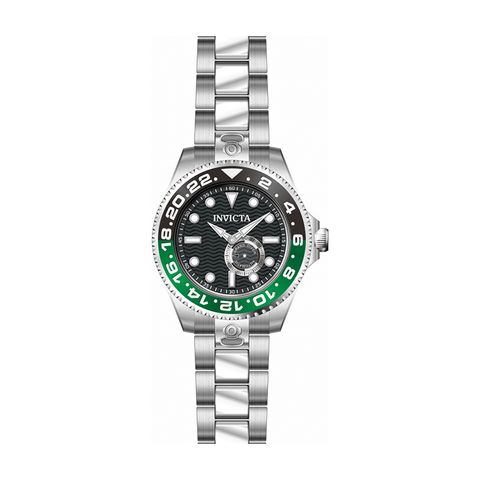 INVICTA ｜Pro Diver 47296｜黑面綠黑框 銀色不鏽鋼錶帶 小秒盤 自動上鍊機械錶正面