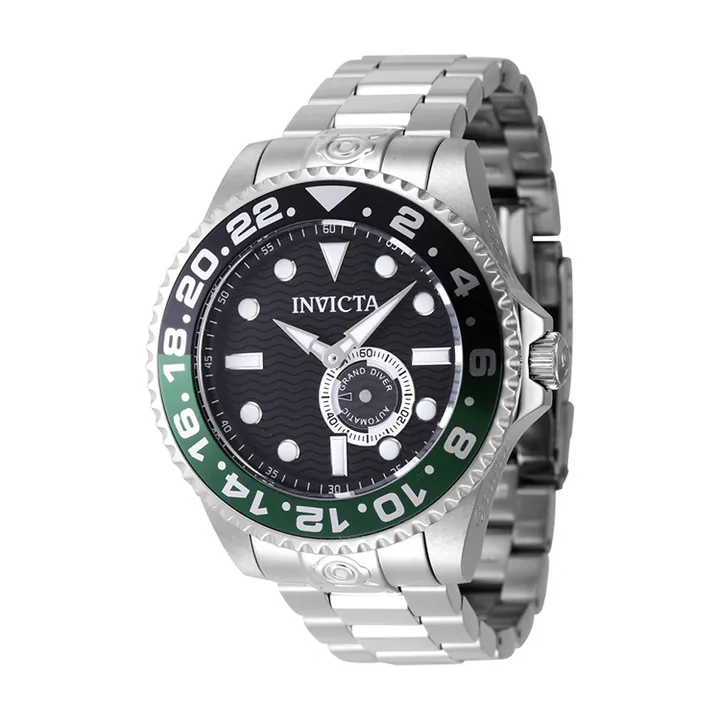 INVICTA ｜Pro Diver 47296｜黑面綠黑框 銀色不鏽鋼錶帶 小秒盤 自動上鍊機械錶側面